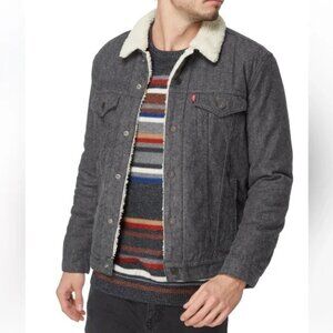 Levi’s Sherpa Trucker Jacket Gray Lightweight Denim Size Small